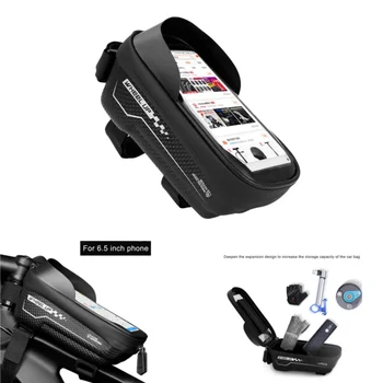 Ūdensizturīgs MTB Road Bike Bag 6.5 collu Touchscreen Telefonu Gadījumā Soma Velosipēdu Top Priekšā Cauruļu Rāmi, Soma Velosipēdu Piederumi
