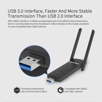 Comfast KF-926AC V2 USB WiFi Adapteri 2.4 GHz 5.8 GHz Dual Band Wireless LAN Tīkla Karte 1200Mbps USB 3.0, Wi-Fi Dongle Uztvērēju