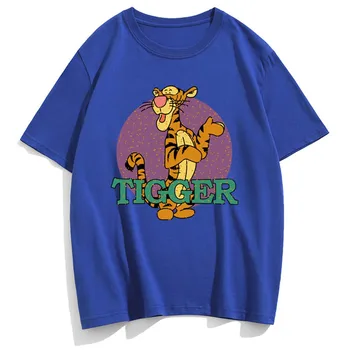 Disney Šiks Modes Vinnijs Pūks Tigger Karikatūra Izdrukāt Sieviešu T-Krekls ar O-veida Kakla Džemperis ar Īsām Piedurknēm Kokvilnas t-veida Topi, 9 Krāsas