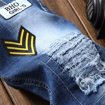 Sokotoo Vīriešu Amerikāņu karogu plāksteri dizainu zilā džinsa džinsi Caurumi ripped problemātisko slim taisnas bikses