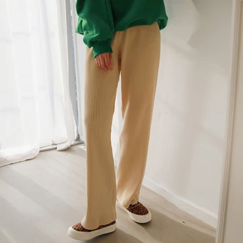 Korejiešu Stilā, Taisnas Bikses Sievietēm Elastīgs Viduklis Gadījuma Ziemas Sabiezējumu Velveta Bikses Platas Kājas Bikšu Pinkk Sieviešu Plus Izmēra