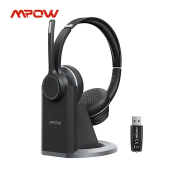 Mpow HC5 Pro Bezvadu Austiņas Bluetooth 5.0 Austiņas w/ CVC8.0 Trokšņa Slāpēšanas Mikrofons Charge Base USB Adapteris Datora Austiņas