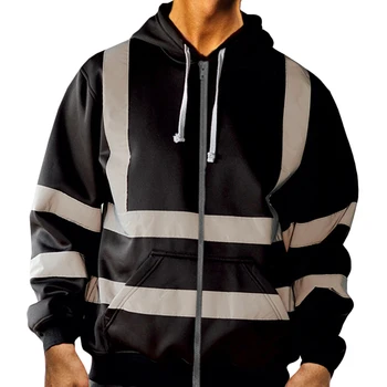 4XL Mens Ceļu Darbu Augstu Atpazīstamību Džemperis ar garām Piedurknēm ar Kapuci Mēteļi Atstarojošs Rāvējslēdzēja Kabatas Topi Vīriešu Modes Apģērbu Tendences