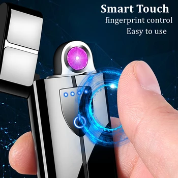 Touch Elektriskās Šķiltavas Metāla Rotācijas Plazmas Lādējamu USB piepīpētāja Stipra Pretvēja Ultra Plānas Šķiltavas Ar LED