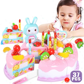 37PCS Griešanas Dzimšanas dienas Kūka Virtuves Rotaļlietas Bērniem Izlikties, Spēlēt Miniatūras Pārtiku, Rotaļlietas, Lelles, Lomu spēles Spēle Bērniem Dāvanas