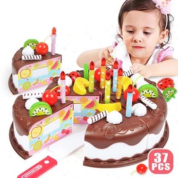 37PCS Griešanas Dzimšanas dienas Kūka Virtuves Rotaļlietas Bērniem Izlikties, Spēlēt Miniatūras Pārtiku, Rotaļlietas, Lelles, Lomu spēles Spēle Bērniem Dāvanas