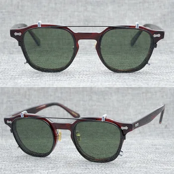 Polarizēta Klipu Saulesbrilles Vīriešiem, Sievietēm 2020. Gadam Acetāts Vintage Kvadrātveida Saules Brilles Retro Klipus Sunglass Optiskās Brilles Rāmis Oculos