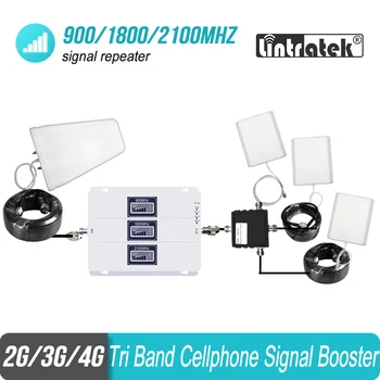 3 gab. Iekšējā Antena, Komplekts 2G 3G 4G 900 1800 2100 Tri Band Mobilo Telefonu Signāla Atkārtotājs ALC Pastiprinātājs Pastiprinātājs GSM WCDMA LTE #8+1