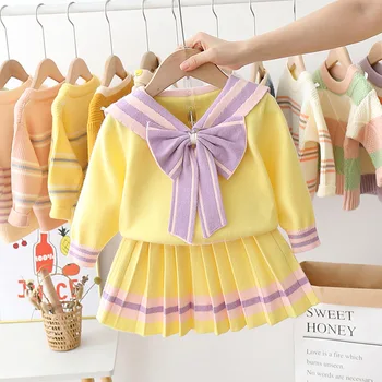 HYLKIDHUOSE 2020 Rudens Ziemas Baby Meiteņu Apģērbu Komplekti Priekšgala mezgls Adīti Džemperi, Svārki Bērnu Ikdienas Apģērbs Bērniem Apģērbs