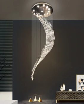 Mūsdienu Kāpnes Kristāla Lustra Luksusa Spirālveida Dizains Zāle Gaismas Armatūra, Kas Dzīvo Ēdamistaba Apturēšanu Vadu Cristal Lampas