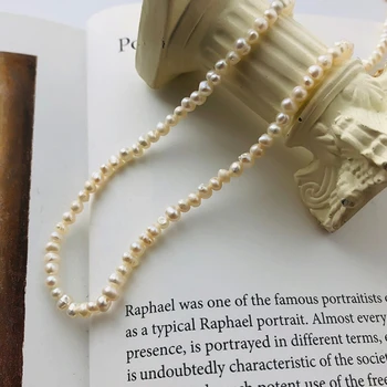 4mm Dabīgo Saldūdens Pērli sānslīdi kaklasaite Kaklarota Baroka pērle Rotaslietas Sievietēm ar Sudraba Rotaslietas Aizdare Jaukā Dāvana