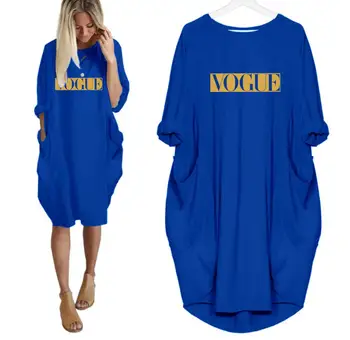 VOGUE Drukāt Vasaras Kleita Sievietēm Kabatas Midi T Krekls Kleitas Dāmas Garš Tops Liels Plus Izmēra 5XL Gadījuma Kleita Vaļīga Apģērba