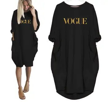 VOGUE Drukāt Vasaras Kleita Sievietēm Kabatas Midi T Krekls Kleitas Dāmas Garš Tops Liels Plus Izmēra 5XL Gadījuma Kleita Vaļīga Apģērba