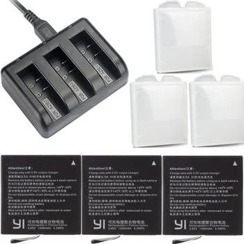 Par Xiaomi YI 4K Oriģinālo Akumulatoru AZ16-1 USB 3-way Lādētāju Xiaomi yi Action Camera 2 Aksesuāri 1400mAh 4K+ Lite Akumulators