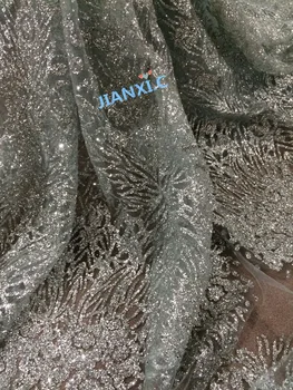 CiCi-1116129 karstā pārdošanas āfrikas tilla neto mežģīņu auduma mežģīnēm party kleita tilla mežģīņu auduma ar sudraba pielīmē spīdums