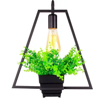 Melns trapecveida zaļo augu karājas lampas retro rūpniecības stila radošas personības lustra, apģērbu veikals, kafejnīca, restorāns