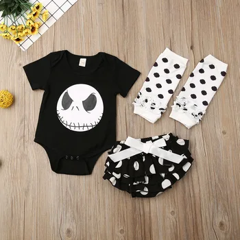 Jaundzimušais Baby Girl Halloween Kostīms, Drēbes, T-krekls Topi Romper Svārki, Kāju Sildītāji 3PCS Tērpiem Komplekts 0-18M