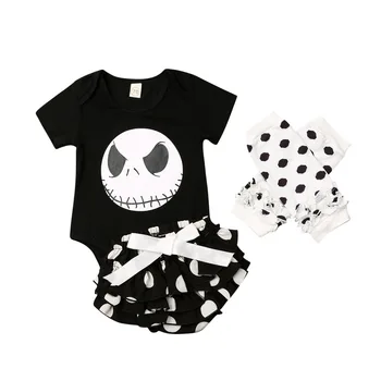 Jaundzimušais Baby Girl Halloween Kostīms, Drēbes, T-krekls Topi Romper Svārki, Kāju Sildītāji 3PCS Tērpiem Komplekts 0-18M