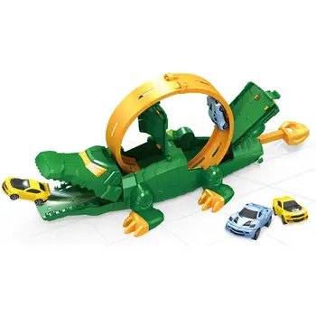 Bērnu rotaļu mašīnas krokodils izmešana rotaļu auto lielas montāžas sliežu dinozaura modeli, kas Kaķene dzelzceļa vagonu p885-a