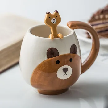 YEFINE Zīmola Cute Dzīvnieku Tējas Tases Keramikas Krūzes Un Krūzītes Kafijas Krūze Karikatūra Kaķis Cūku Lācis Varde Panda Drinkware Dropshipping