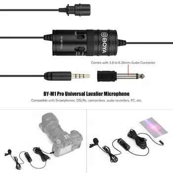BOYA Lavalier Mikrofons AR-M1 Pro Clip-on Kondensatora Mikrofons ar Vadu, 3.5 mm Studio Mic Viedtālrunis Mac Vlog DSLR Videokamera Audio 5.0