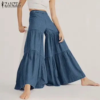 Ir 2021. ZANZEA Stilīgs Savirmot Bikses Sieviešu Rudens Izlīdzināšanu Bikses Gadījuma Rāvējslēdzēju Ilgi Pantalon Palazzo Sieviešu Cietā Rāceņu Lielgabarīta