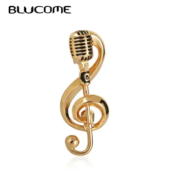 Blucome Mūzikas Piezīme Zelta Mikrofons Formas Brošas Sievietēm, Vīriešiem Dziedātāja Kluba Emblēma Apģērbu Piederumi Rock Broša Piespraudes Dāvanas