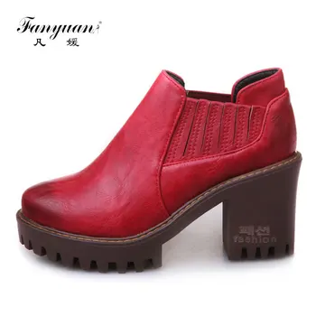 Fanyuan Liela izmēra 32-43 gumiju Mujer Zapatos Vintage Apaļu Purngalu Women' s high Sūkņi Stabilu Platformu, Dāmas Ultra Augsti Papēži