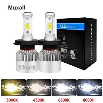 Muxall 2PC H4 LED H7, H8, H11 9006 HB4 COB S2 Auto Lukturu 72W 8000LM Auto High Low Beam Bulb Viss Vienā Auto Lampas 6500K