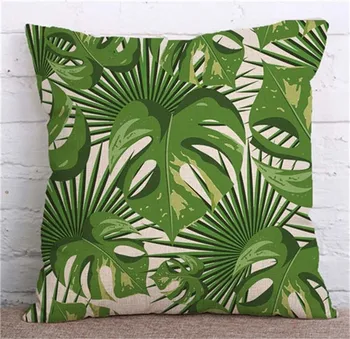 Tropu augu palmu lapu modeli, dizaina spilvena segums, 45x45cm veļa iespiešanas procesā, art deco spilvena, lai dzīvojamā istaba dīvāns