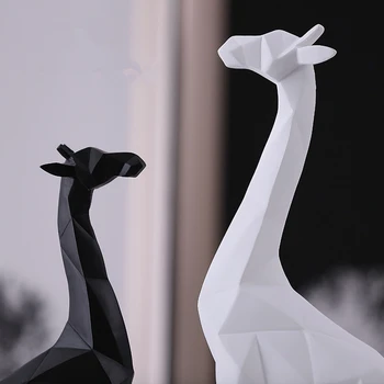Abstraktās Ģeometriskās Desktop Displejs Balta Un Melna Žirafe Statuja Darbvirsmas Sveķu Amatniecības Skulptūru Mājas Apdare Dzīvnieku Statuetes 126