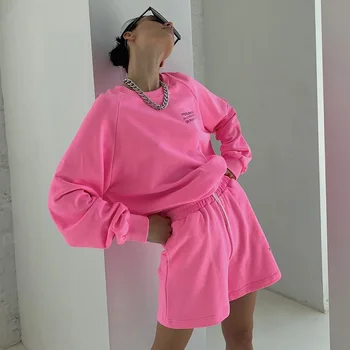 Streetwear Neona Zaudēt Tracksuit Sievietēm Vēstuli Iespiestas Divas Gabals, kas Rudens sporta Krekls un Šorti Treniņu Apģērbu 2020