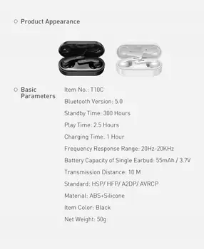 AWEI T10C Portatīvo HiFi 6D Bass Austiņas, Brīvroku Bezvadu Earbuds TWS Bezvadu Bluetooth Sporta Austiņas Intelligent Touch