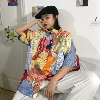 Arī klasiskajā Harajuku top Turn-Apkakle plus lieluma galotnēm blūze sievietēm 2020. gada vasaras top vintage korejas modes apģērbi krekli