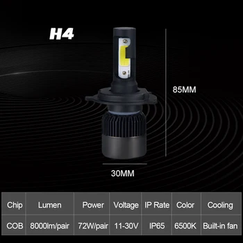 H4 LED Auto Lukturu Spuldzes H7, H1 LED H8, H11 HB3 HB4 9005 9006 8000LM 6500K 12V Miglas Lampas, Spuldzes, Led Lukturi, Automašīnu Auto Gaismas