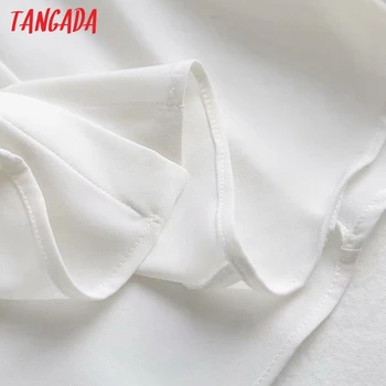 Tangada Sieviešu Vintage Ruffles Balti Krekli ar garām Piedurknēm Cietā 2020 Rudens Ziemas Elegants Birojs Dāmas Darba Valkāt Topi 4C81