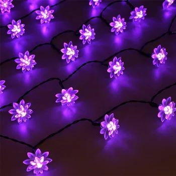 Saules Iela Vainags Saules gaismas LED Ārā Lotosa Ziedi String Lukturi Dārza Mēbeles un vasaras Terase Dekoru Ar Gaismas Sensoru