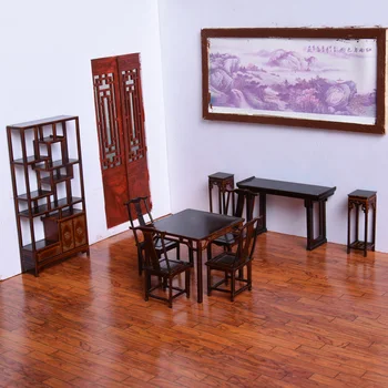 2gab 1:25 Simulācijas mini leļļu Namiņš Piederumi Ķīniešu stila Mēbeles Koka Galda Krēslu Modeli iekštelpu Izlikties, Spēlēt Rotaļlietas Dzīve