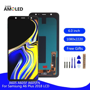 Amoled Samsung Galaxy A6 Plus 2018 A6+ A605 SM-A605F LCD Ekrānu Samsung A605FN A605G A605GN Ekrāns LCD