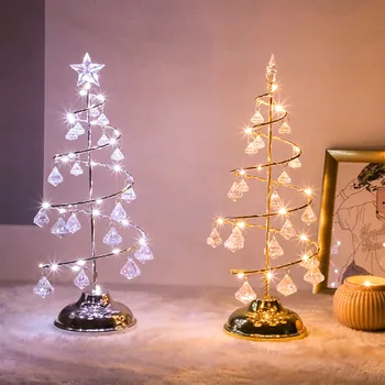 Ziemassvētku LED Gaismas Ziemassvētku Eglīte Lampas Dekoratīvās Nakts Gaismas ar Kristāla Piekariņi, Lai Guļamistaba viesistaba