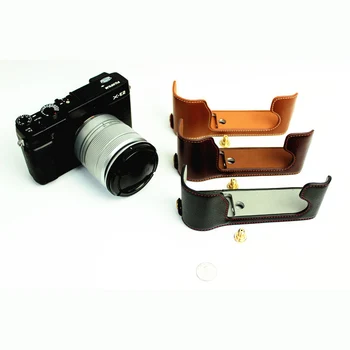 Īsta Ādas somiņa Pusi struktūrām, kas Aptver Kameras Soma Fujifilm Fuji XE2 X-E2 X-E1 XE1 Ar Akumulatoru Atvēršana