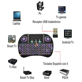 Labākais Mini Bezvadu Backlit I8 Multimediju Tastatūra Tālvadības pults Taustiņi un PC Spēļu Vadība Touchpad Smart Android TV Box