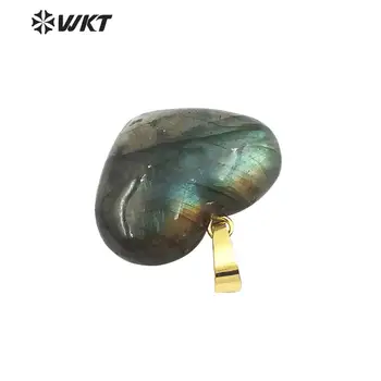 WT-P1506 Apbrīnojamo dabas spilgti labradorīts kulons sirds formā modes dāma sirds kulons akmens