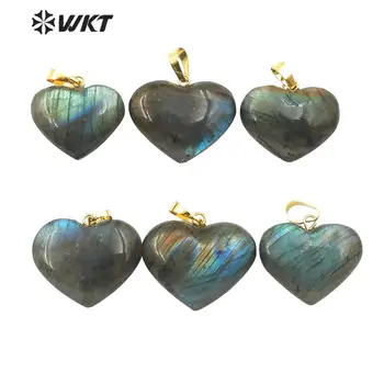 WT-P1506 Apbrīnojamo dabas spilgti labradorīts kulons sirds formā modes dāma sirds kulons akmens