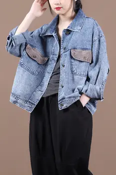 Jauna Rudens Apģērbu 2020. Gadam Sieviešu korejas Zaudēt Velveta Kabatas Izšūšanas Džinsa Dāmas Īss Mētelis Vintage Jean Mujer Chaqueta k1232