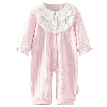 Bērnu Kokvilnas Kombinezonus Baby Meiteņu Drēbes Rudenim Jaundzimušo Apģērbi Bērnu Apģērbu Komplekts Zīdainim Bērnu Jumpsuits ar Loku 0-2Y