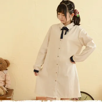 Mori meitenes rudens pavasara Japāņu stila svaigi garām piedurknēm savukārt apkakle bowknot cietā blūze blusas mujer de moda
