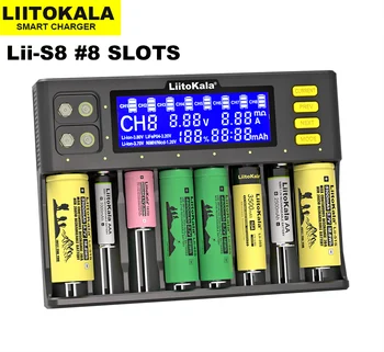 LiitoKala Lii-S8 Akumulatoru Lādētāju Li-ion 3.7 V NiMH 1,2 V Li-FePO4 3.2 V IMR 3.8 V lādētāju 18650 26650 21700 26700 AA AAA