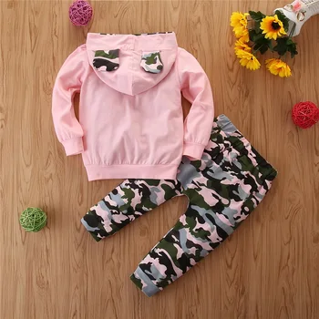 2GAB Toddler Meitenes Rudens Ziemas Drēbes Uzstādītu Burtu Drukas garām Piedurknēm Krekls& camouflagePants Kids Bērnu Apģērbu D20