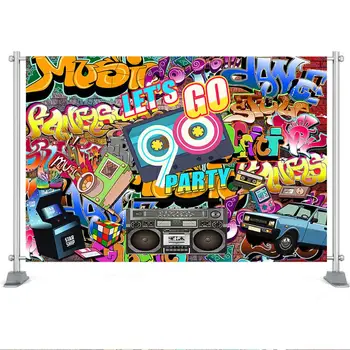 Hip Hop 90 Tēmu Puse Fons Grafiti Atpakaļ uz 90s Fotogrāfijas Fona, Rock, Punk Mūziku Retro Pieaugušo Dzimšanas dienu Banner